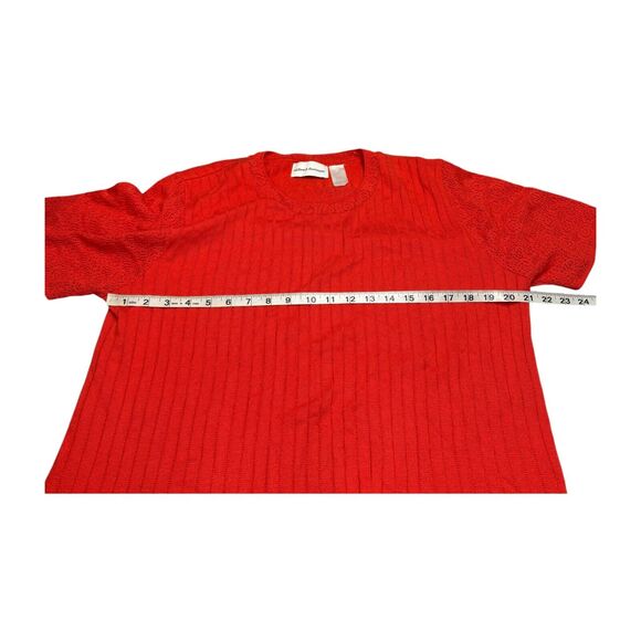 Alfred Dunner Sweater Women's L Red Lace Detail Short Sleeve Round Neck Pullover - Picture 3 of 7